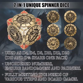 Froggod Roulette Dice Spinner 7-in-1 Metal DND Dice Set with 3D Relief – Mechanical DND Spinner for Dungeons and Dragons Gifts, DM & Players(Copper)