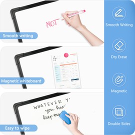Double-Sided White Board, 24" x 18" Dry Erase Board Magnetic White Board for Wall, Black Aluminium Frame Hanging Mounted Whiteboard for Home, School, Office, Kitchen