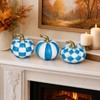 3-Piece Blue and White Resin Pumpkin Set, Coastal Fall Decor