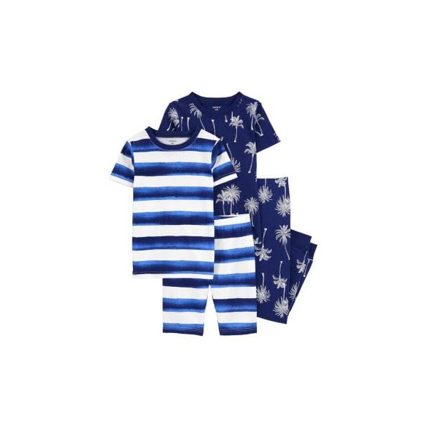 Carter's - Pijama de algodón de ajuste cómodo para niños pequeños y bebés (Ninja por la noche, Azul y Blanco/Palma, 5 Años