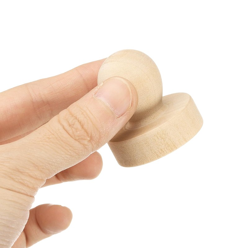 PATIKIL 38mm Stamp Wood Round Handle, 10Pcs Wooden Knobs Stamp