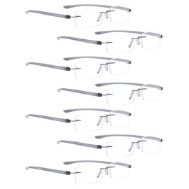READING GLASSES 7 pack Small Lens Rimless Readers (Grey Arm)