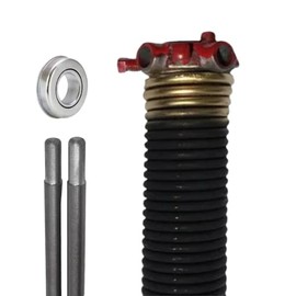 Garage Door Torsion Spring (250 x 1.75 x 35) | 1" Steel Bearing + Pair of Winding Bars | Right Hand Wound Replacement (Left Side) (Cone Color: Red)
