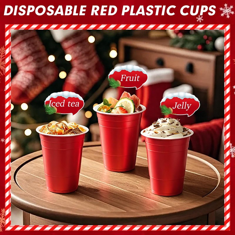 Dualshine 100 Pack Red Plastic Cups 16 oz, Disposable Cups