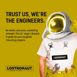 LOSTRONAUT 16″ Large L Bracket - Heavy Duty Metal Shelf Support - for Floating, Countertop, Wall & Hanging Installations - Shelf Brackets