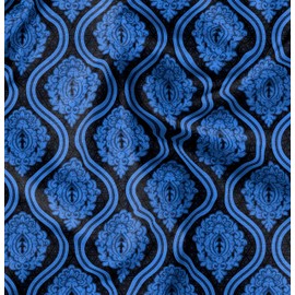 Soimoi Black Cotton Duck Fabric Floral Damask Print Fabric by Yard 56 Inch Wide