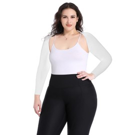 Plus Size Arm Compression Shaper Cooling Shawl Arm Sleeves Wrap Slimmer Sleeves for Women Sun Protection Comfortable & Breathable Anti-UV Golf & Outdoor Sports Driving Cooler Shrug (XXL, White)