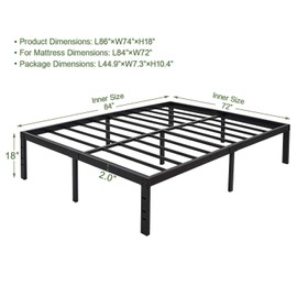45MinST 18 Inch Platform Bed Frame/Easy Assembly Mattress Foundation / 3000lbs Heavy Duty Steel Slat/Noise Free/No Box Spring Needed,Cal King