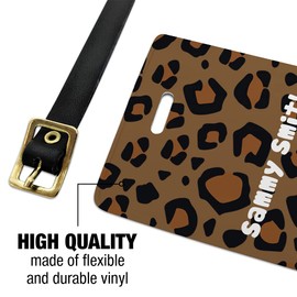 Custom 1 Line Leopard Animal Print Luggage ID Tags Cards Set of 2