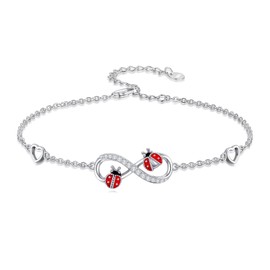POTOPYY Ladybug Bracelet for Women Sterling Silver Infinity Bracelet Adjustable Animal Ladybug Jewelry Christmas Gifts for Women Mom Wife Daughter Sister Friend