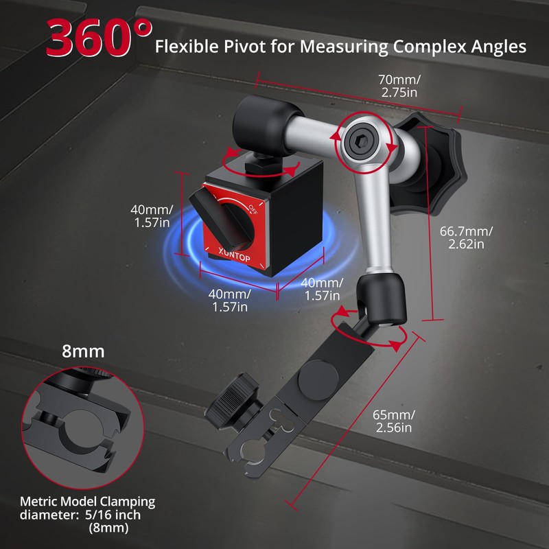 XUNTOP 0-1inch/0.0005inch Dial Digital Indicator and 90lbs (40kg) Magnetic Base