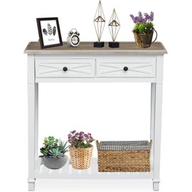 KINTNESS Console Table with 2 Drawers, Sofa End Table with Shelves for Entryway Living Room Hallway, White