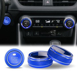 KUQUTIDY for Toyota RAV4 2019-2015 A/C Air Conditioning Knob Cover Engine Push Start Button Cover, Center Console Climate Radio Volume Control Switch Knob Trim Rings Decals Replacement (Blue)