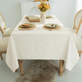 Karseteli Natural Linen Rectangle Tablecloth, Slubby Textured Fall Lightweight Table Cloth 70 x 90 Inch, Water Resistant Stain Resistant Farmhouse Burlap Table Cover for Kitchen Dining Room