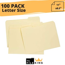 The File King 1/3 Cut File Folders Letter Size - 100 Pack | Manilla Folders 8.5 x 11 | American Made | Assorted 3 Tab Color Manila File Folder | Heavy Duty Office Supplies | Basic Paper File Folder