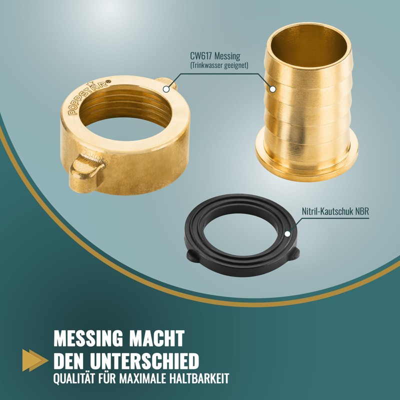 Poppstar Hose Connector 1 1/4 Inch Brass (Including Union Nut