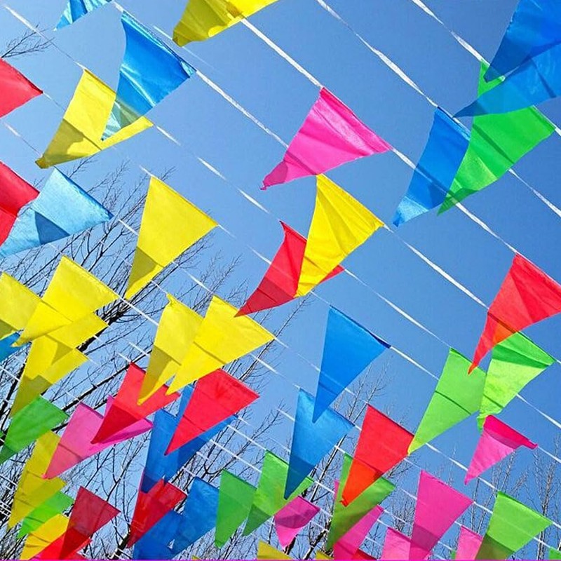 Voarge 300 Pieces Triangle Flags Bunting Banner 200m Multicolor Banner