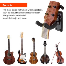 Tondwin Guitar Hanger 2 Pack, Black Guitar Wall Mount, Guitar Hanger Wall Hook Holder Stand with Screws for Electric Acoustic and Bass Guitars