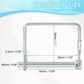 PATIKIL Trailer Coupler Pin 3/16x1-5/8" 8 Square Wires Lock Pin Shaft Lock Pin Safety PTO Hitch Pin for Agricultural Trailer, Tractor, Truck, Boat Towing (5x40mm)