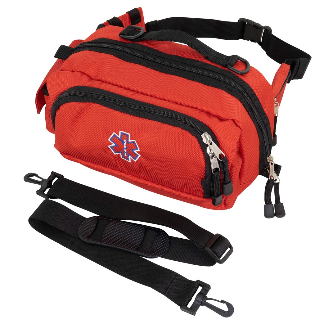 LINE2design Deluxe Fanny Pack Large - First Aid EMS EMT Paramedic First Responder - Multiple Heavy-Duty Zippers Internal Pockets Emergency Equipment Portable Bag - Red