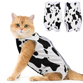 Avont Cat Recovery Suit, Cat Onesie for Cats After Spay Surgery Healing, Cat E-Collar Cone Alternative for Surgical Recovery Skin Diseases -Cow(L)