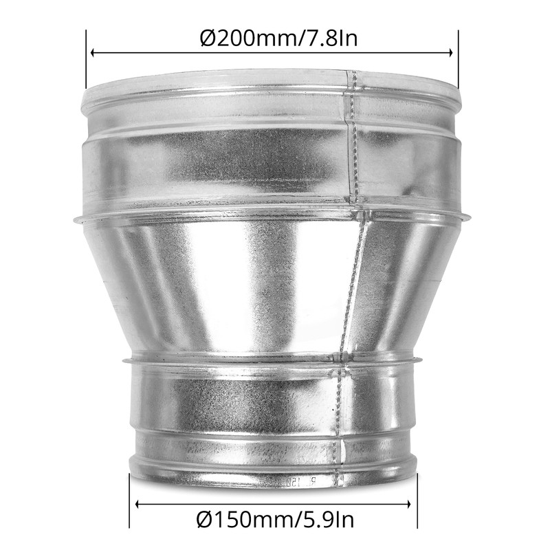 8" to 6" Inch Ventilation Duct Reducer - Galvanized Steel