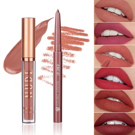 Holzsammlung 6 Matte Lipstick with 6 Lipliners Durable Lip Gloss Long-Lasting Non-Stick Cup Not Fade Waterproof High Pigmented Velvet Lipgloss Kit Beauty Cosmetics Makeup Gift for Girls(12PCS)
