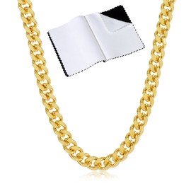 4mm 14k Yellow Gold Plated Flat Cuban Link Curb Chain Necklace, 22 inches