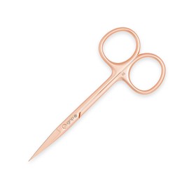 Tijeras de agarre de precisión en oro rosa R5 – Tijeras de belleza de acero inoxidable para cejas, cabello facial y corte de uñas, punta fina con acabado antideslizante en oro rosa para trabajos