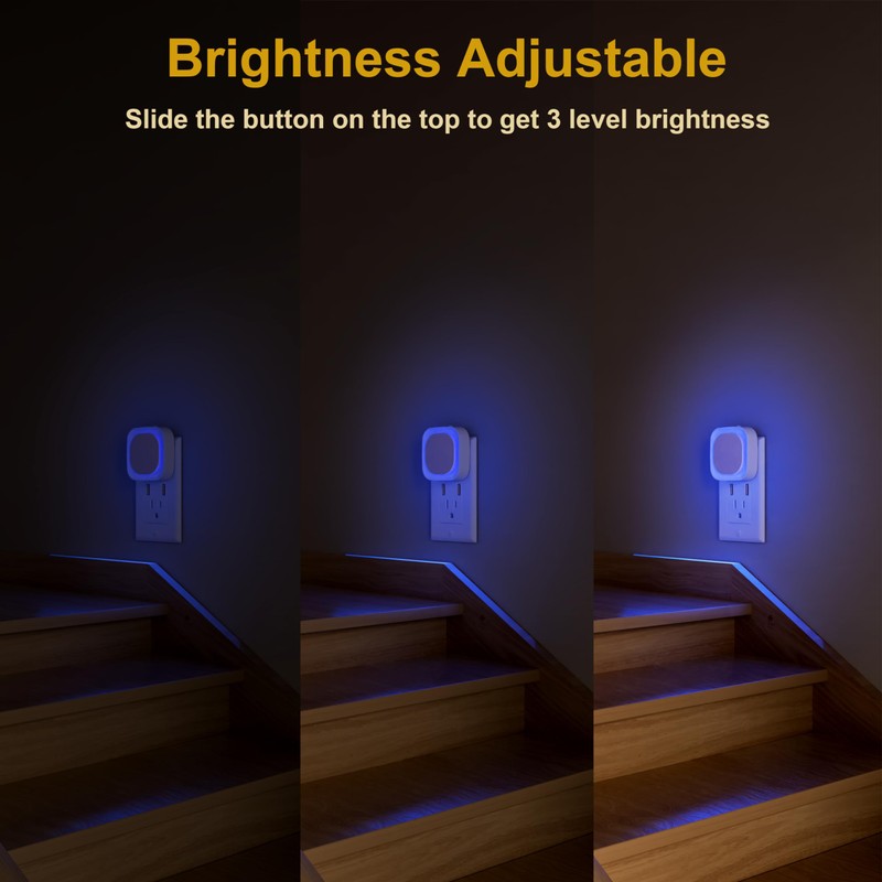 YUNLEX 2 Pack Plug in Dimmable Night Light, Blue Nightlight,