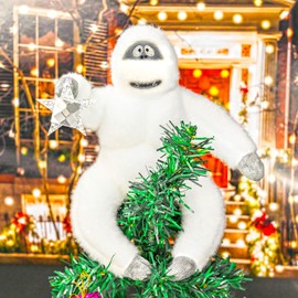 Snowman Christmas Tree Topper, 11 Inch Poseable Handmade Snow Monster Plush Ornament with Hat, Funny Christmas Tree Decoration for Family Indoor (White)