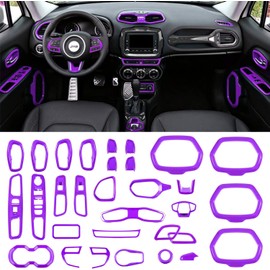 Danti for Jeep Renegade Interior Accessories Decoration Cover Trim Air Conditioning Vent Decoration & Door Speaker & Water Cup Holder & Headlight Switch for Jeep Renegade (Purple, 31Pcs)