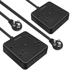 2 Pack Ultra Flat Plug Power Strip,Power Strips with Surge Protection-4 Widely Outlets,6 ft Flat Plug Extension Cord with 3 USB Ports(1 USB C Port),Slim Desk Charging Station,Black