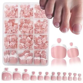 240Pcs White French Tip Press On Toenails Short Square Fake Toenails Set Nude Acrylic Glue on Nails Reusable Glossy Artificial Nail Kit False Nails for Women Girls Manicure (French, 240Pcs-12Packs-3)