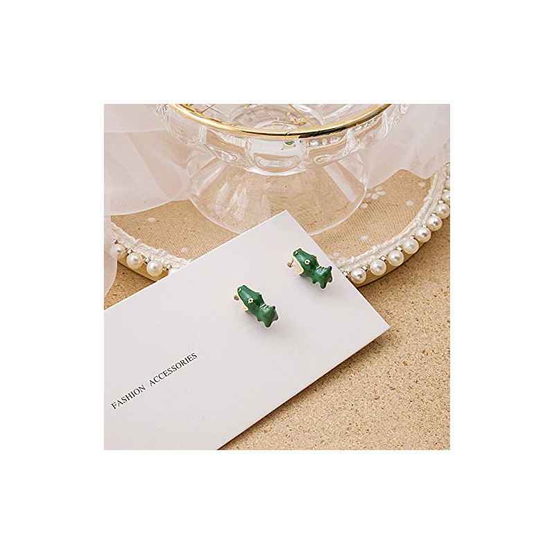 Divertidos aretes de dinosaurio con diseño de dinosaurio verde con
