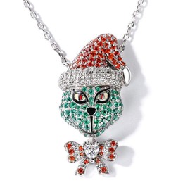 Jeulia 1.5 Carat Christmas Monster Inspired Necklace 925 Sterling Silver Pendant Necklace with Ruby and Emerald Stone Christmas Costume Jewelry Gifts for Women Girls