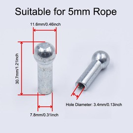 SquEqu 5 Pack Pulley Cable End Terminals Metal Ball Stopper Joint Lugs Attachment Parts for Gym Weight Lifting Machine Fitness Equipment Running (for Diameter 5mm Wire)