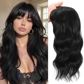 Hair Topper 18 Inch Synthetic Curly Wavy Clip in Bangs(#1B)
