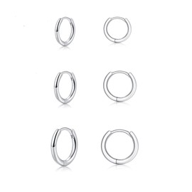 Small Silver Hoop Earrings, Sterling Silver Hoop Earrings For Women Hypoallergenic Earrings Tiny Huggie Hoop Silver Earrings Set For Men 3 Pairs 10mm 12mm 15mm