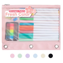 Forvencer Pencil Pouch for 3 Ring Binder, Large Capacity Binder Pencil Pouch with Smooth Zipper & 3 Reinforced Grommets, Pencil Case for Binder Clear Window to Organize School Office Supplies, Pink