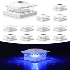 VOLISUN Solar Post Cap Light 12Pack White: RGB Color Changing - Fence Post Lights Solar Outdoor Waterproof for 4x4 x5 x6 WoodenVinyl Post