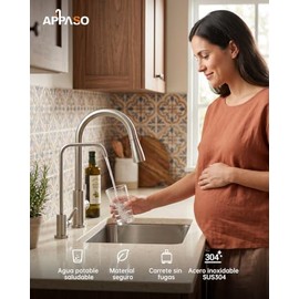 APPASO Llave Filtro de Agua Monomando Acero Inoxidable Níquel Cepillado | Grifo para agua purificada, compatible con ósmosis inversa, conexión rápida 