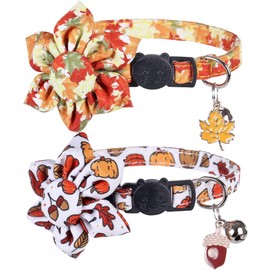 Thanksgiving Day Cat Collar Fall Breakaway with Sunflower and Bell Autumn Holiday for Kitty Adjustable Safety
