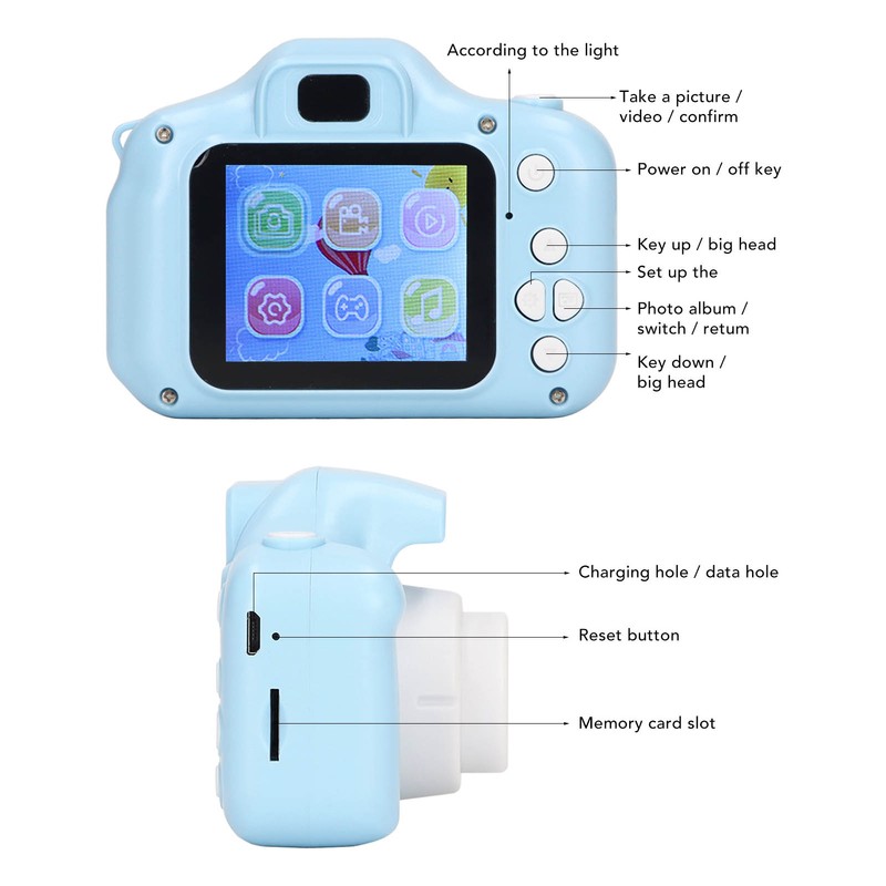 Kids Camera 2.0in IPS Screen Blue Comfortable Grip Rounded Body