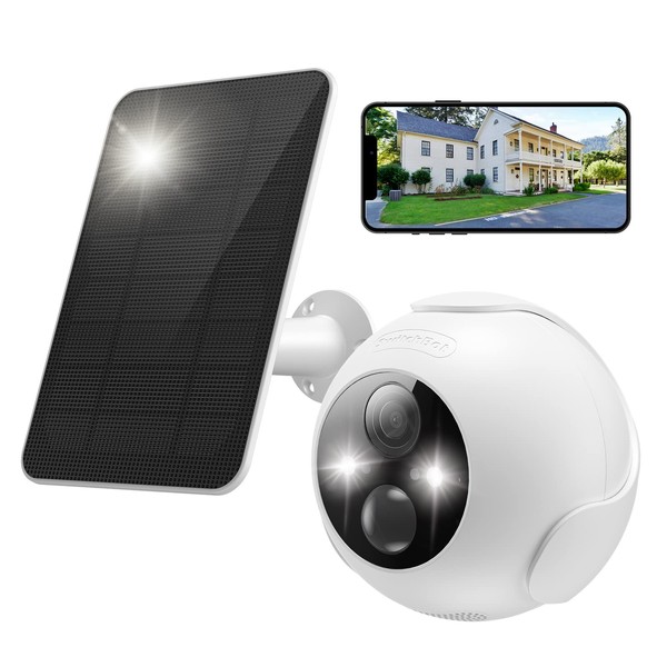 SwitchBot Security Camera with Solar Panel, Outdoor Camera, Alexa - Surveillance Camera, Switch Bot, Surveillance Camera, Motion Detection, Two-Way Voice Calls, Full HD, Night Vision Camera, Night Vision, Color Shooting, Easy Installation, Waterproof, Du