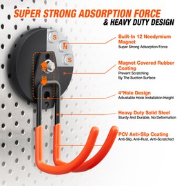 4Pcs Large Strong Magnetic Hooks for Hanging Heavy Duty, 3.5in Neodymium Magnet Storage Utility Hooks, Steel Long Magnetic Holder/Hanger Hook Organizer for Hanging Garage/Garden/Power Tools