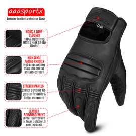 aaasportx Motorcycle Gloves Men's Leather Touchscreen Function – Protectors Motorcycle Gloves Men & Women for Summer – Motorcycle Gloves with Non-Slip Pads