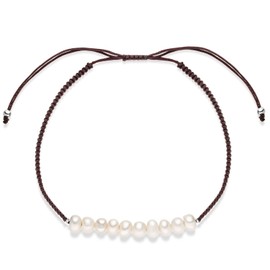 MATERIA by Matthias Wagner Women's Macrame Bracelet with Beads Fabric Bracelet in 4 Colours, Pearl Pearl Polyester
