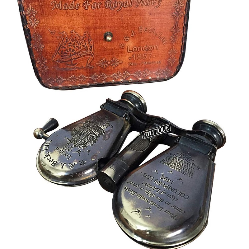 Double Lance Binoculars/Monocular Solid Antique Brass Telescope With Leather Case