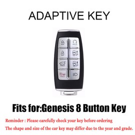 HIBEYO Leather Car Key Fob Cover for Hyundai Genesis GV80 G80 2021 2022 Smart Key Case Shell with Keychains Car Accessories for Genesis 8 Buttons Key-Green, Green, original size
